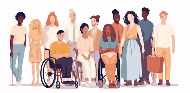 Photo a cartoon of people in wheelchairs and one has a wheelchair