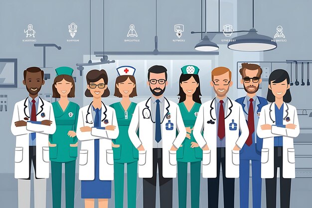 a cartoon of people with a doctor and stethoscope