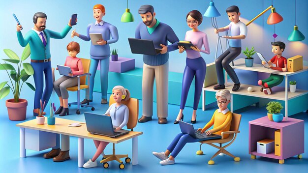 Photo a cartoon of people working in a computer lab