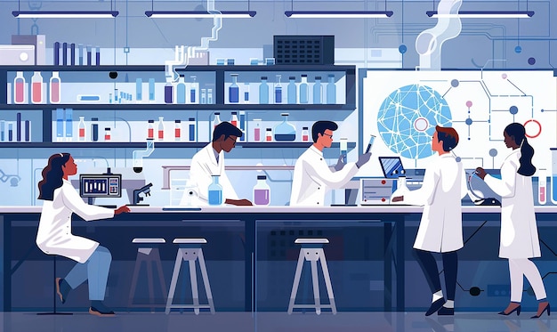 a cartoon of people working in a lab