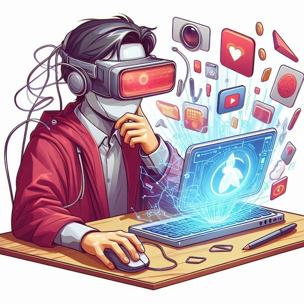 a cartoon of a person wearing a virtual reality headset