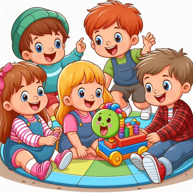 a cartoon picture of children playing with a toy