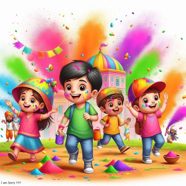 a cartoon picture of a little girl with a rainbow colored umbrella