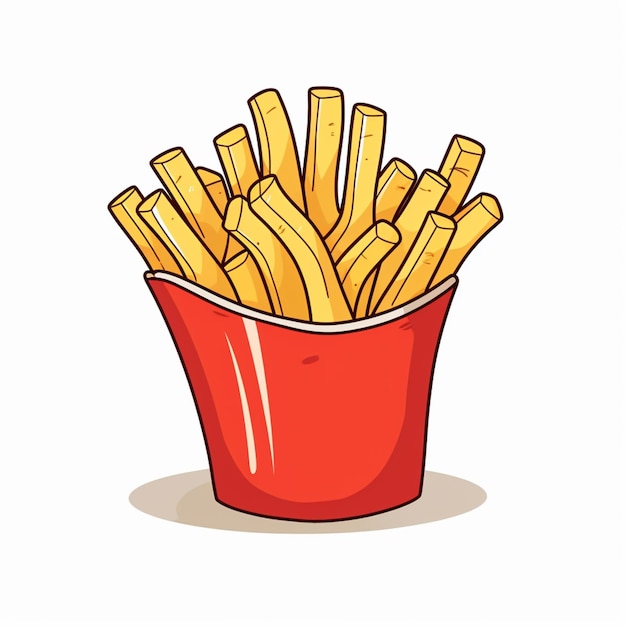 a cartoon picture of a red cup filled with french fries generative ai