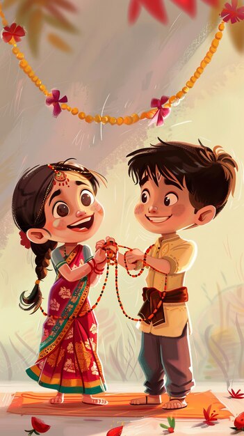 a cartoon picture of two children playing with a rope and a girl wearing a yellow shirt