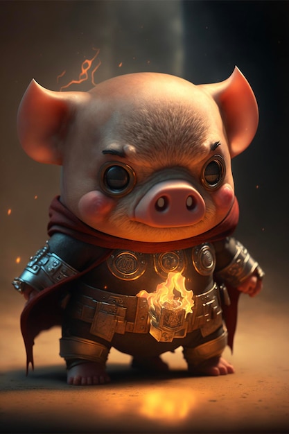 Cartoon pig dressed in armor holding a star generative ai