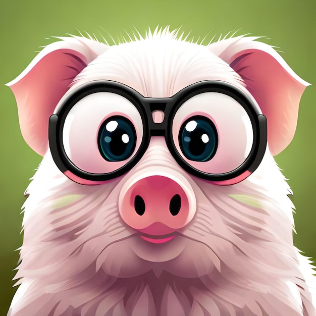 A cartoon pig with glasses and a big nose.