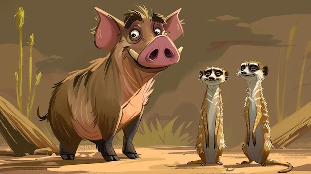 Photo a cartoon of a pig with other animals in the background