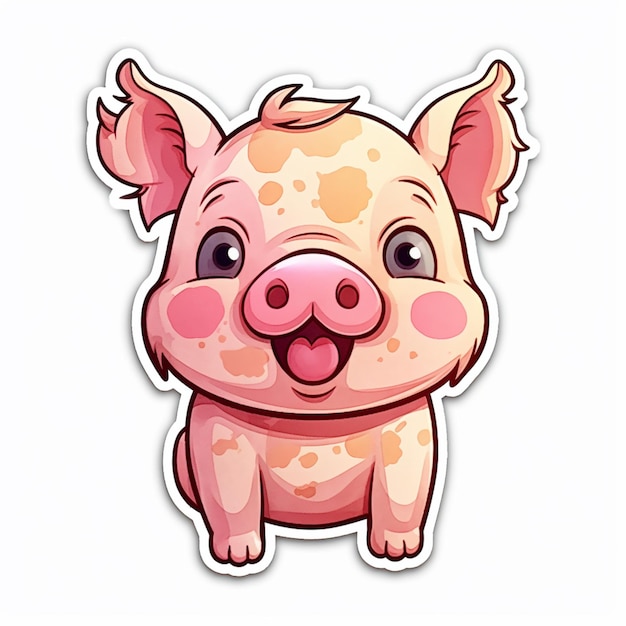 Cartoon pig with pink spots on its face and tongue sticking out generative ai