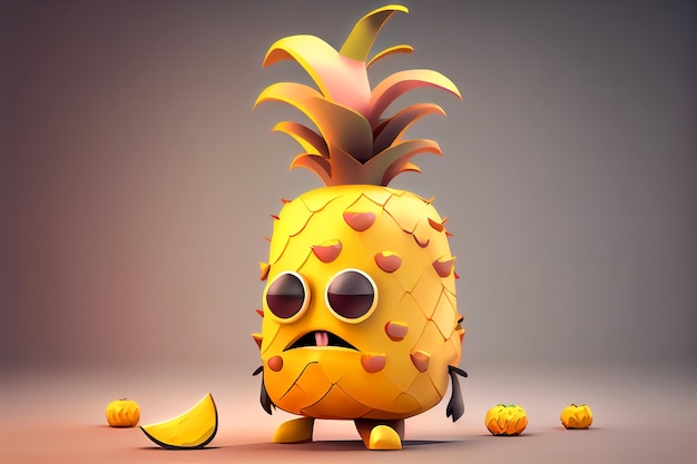 Cartoon pineapple with big eyes Generative AI Generative AI