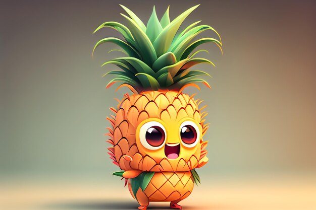 Cartoon pineapple with big eyes Generative AI Generative AI