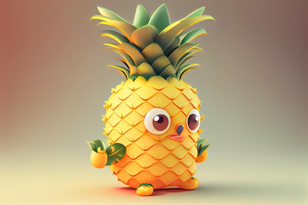 Cartoon pineapple with big eyes Generative AI Generative AI