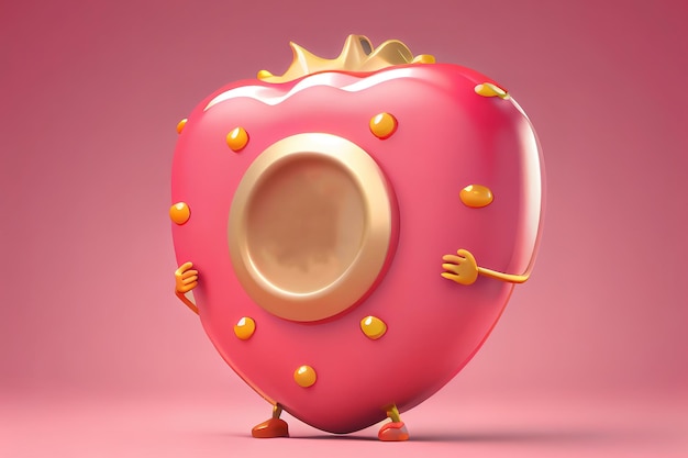 Cartoon pink donut dessert character vector bakery Generative Ai