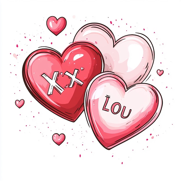 Cartoon Pink and Red Heart Graphic Design for Valentines Day