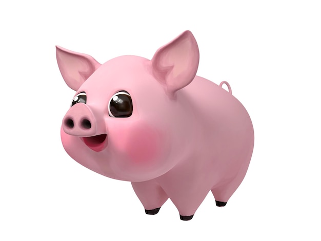 Cartoon pink smiling piglet with CLIPPING PATH isolated on white background, 3d rendering