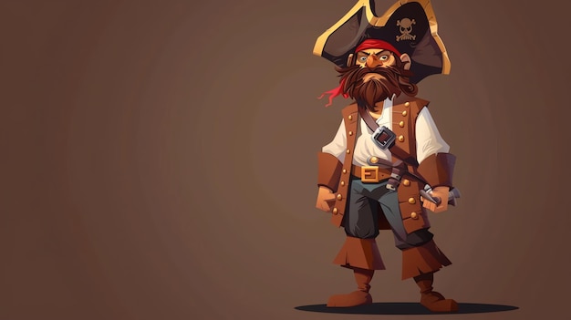 A cartoon pirate captain with a serious expression