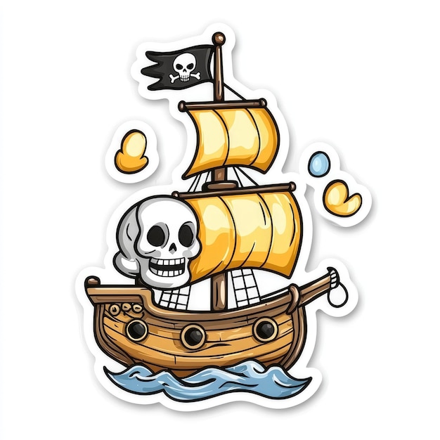 Photo cartoon pirate ship with skull and crossbones