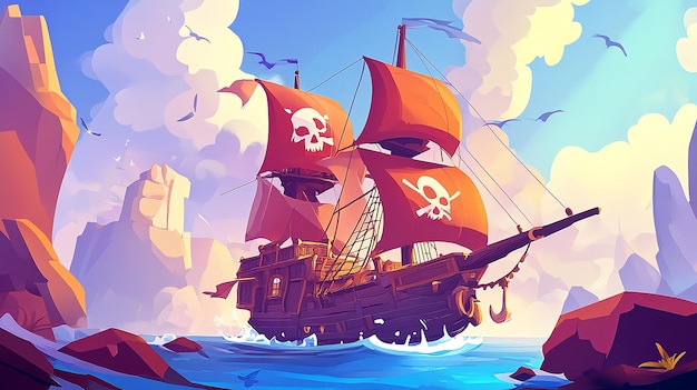 Photo cartoon pirate ship