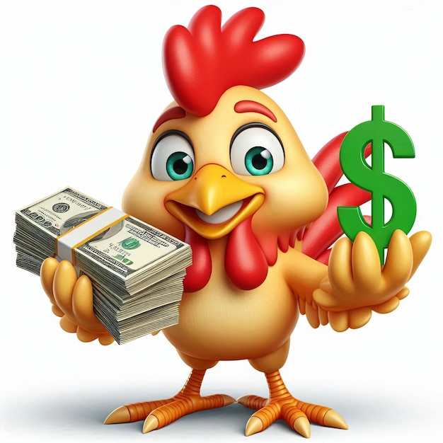 Photo cartoon plucked chicken mascot character 3d