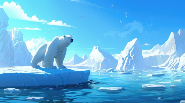 Photo a cartoon polar bear on an ice floe representing greenland