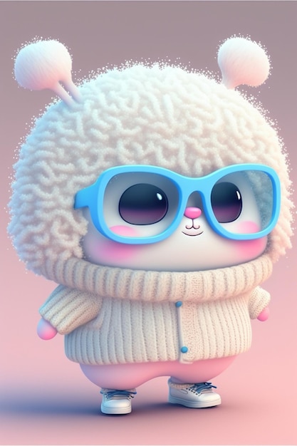 Cartoon polar bear wearing sunglasses and a sweater generative ai