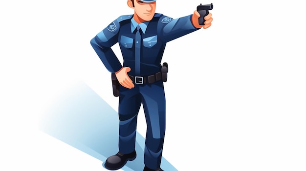 a cartoon of a police officer with a gun pointing to the right.