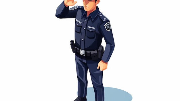 a cartoon of a police officer with his hand up.