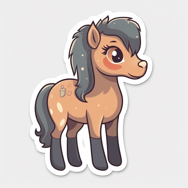 Cartoon pony with long hair and a black mane generative ai