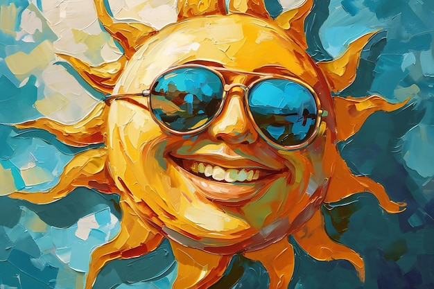 Cartoon portrait of a smiling sun with sunglasses