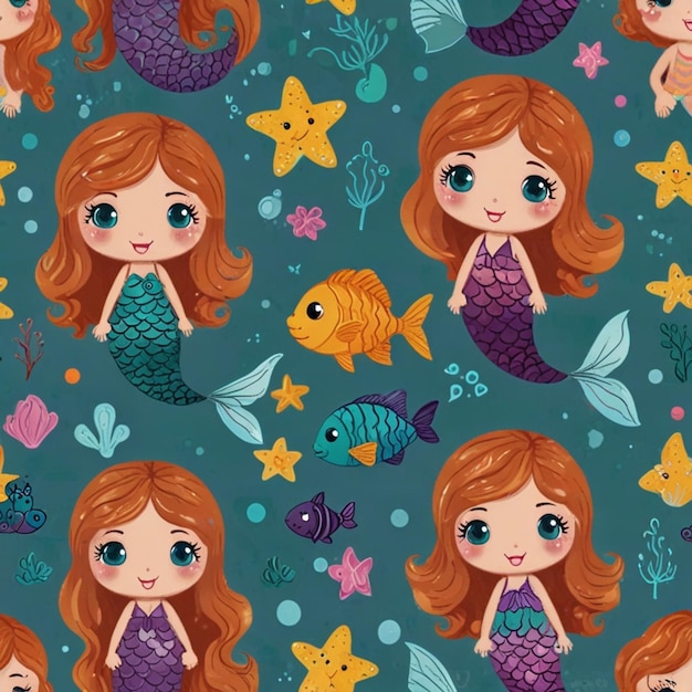 Photo cartoon pretty mermaid with speech bubble