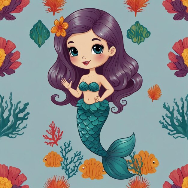 Photo cartoon pretty mermaid with speech bubble