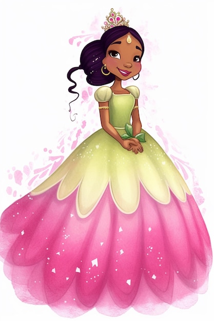 Photo a cartoon princess in a green dress with a pink dress generative ai