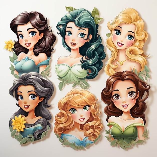 Cartoon Princess sticker card set