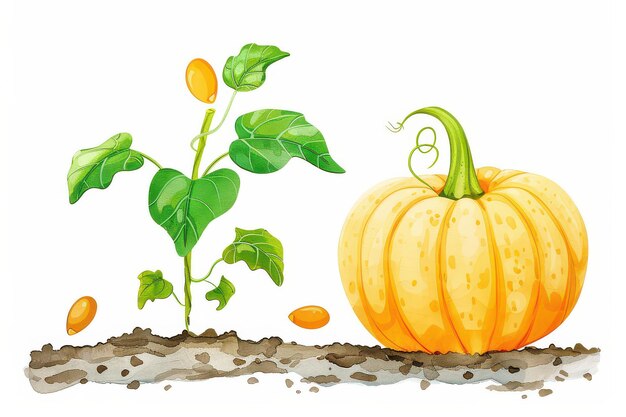 Photo cartoon pumpkin seed growing isolated in transparent background