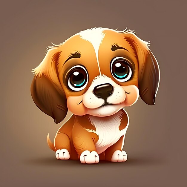 Photo cartoon puppy with big eyes sitting on the ground