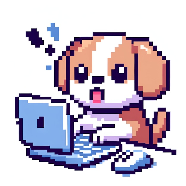 a cartoon of a puppy with a laptop