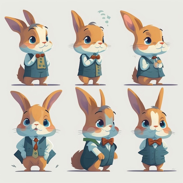 Cartoon rabbit character in various poses with different expressions generative ai