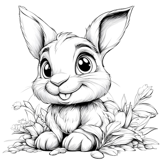 Photo cartoon rabbit in a creative coloring atmosphere with whimsical style