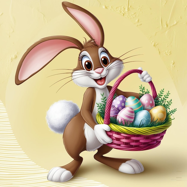 Cartoon rabbit holding an Easter basket