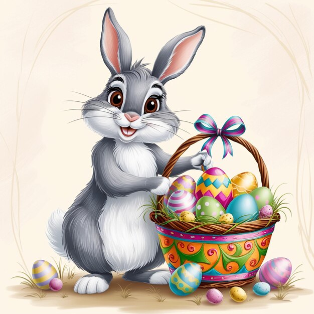 Cartoon rabbit holding an Easter basket