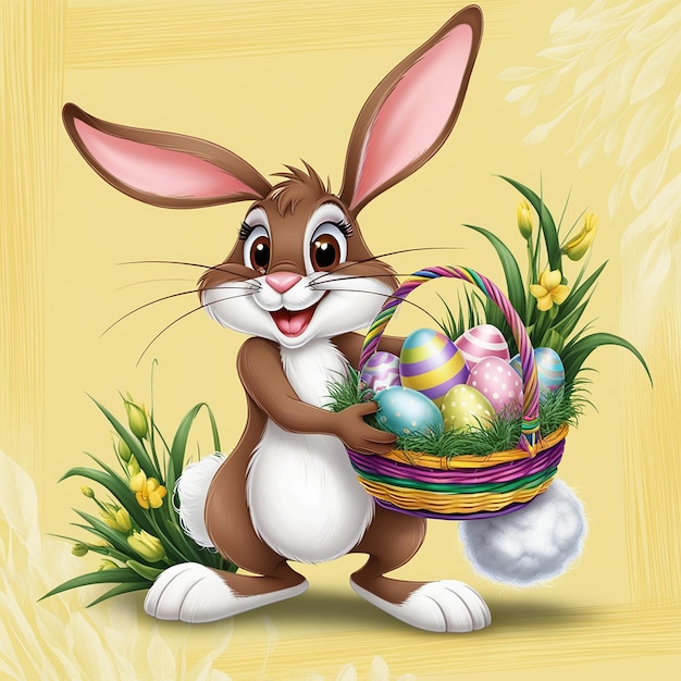 Cartoon rabbit holding an Easter basket