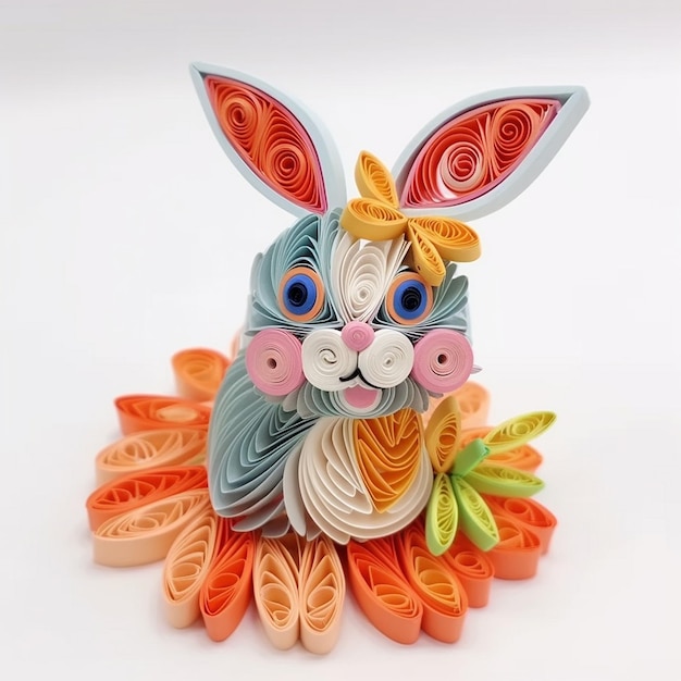 Cartoon rabbit paper quilling images Generative AI