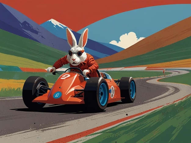 Cartoon rabbit in sport car