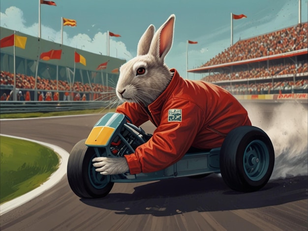 Cartoon rabbit in sport car