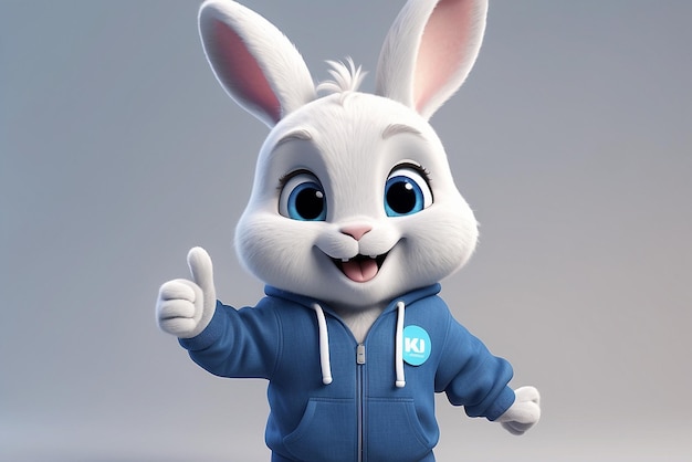 Photo a cartoon rabbit wearing a blue jacket with a blue logo on it