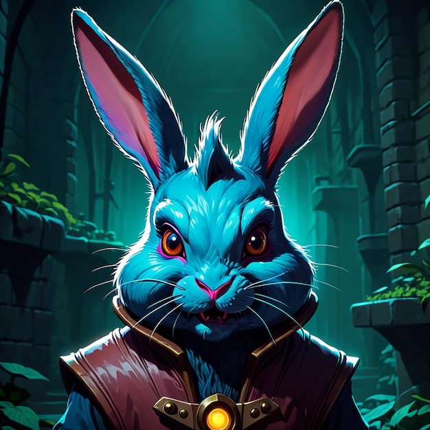 Photo a cartoon rabbit with a blue cape and a red jacket