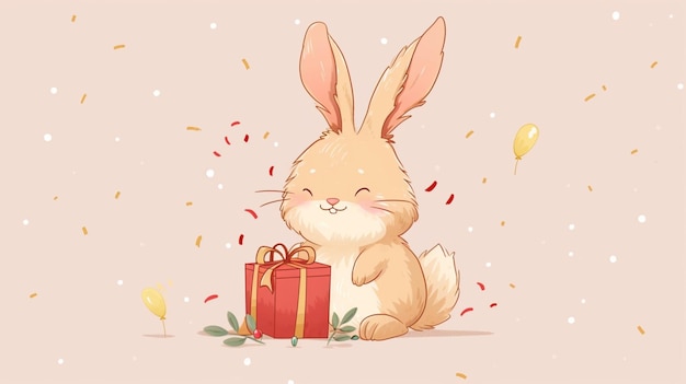 a cartoon rabbit with a box of gifts