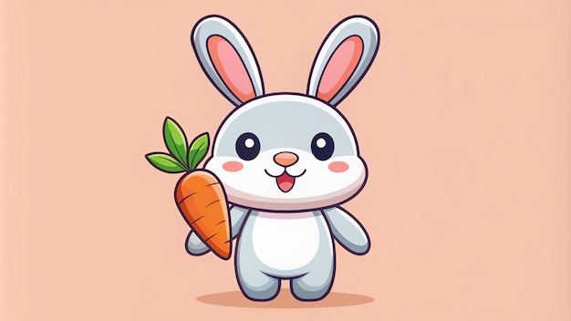 Photo a cartoon rabbit with a carrot and a green leaf