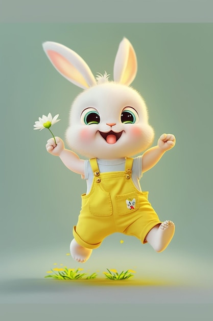 A cartoon rabbit with a flower on it