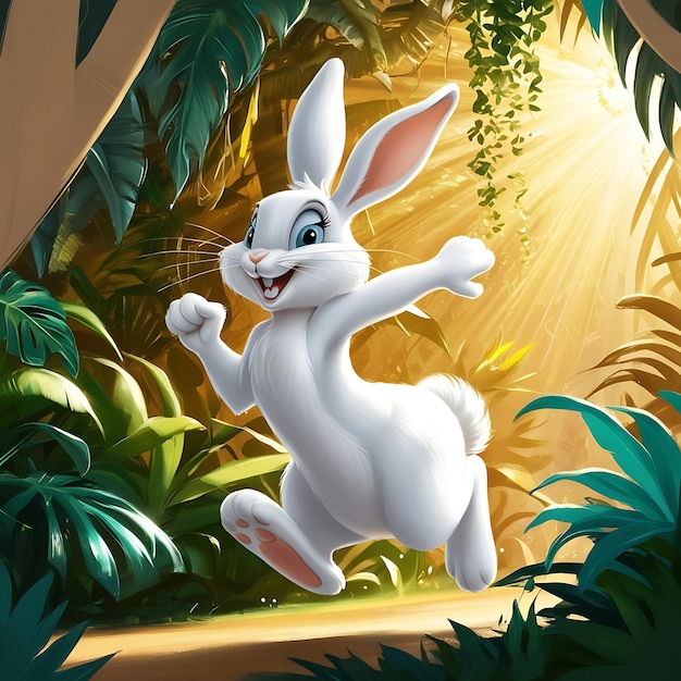 a cartoon rabbit with a white face and a green background